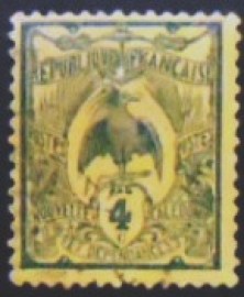 Selo postal da Nova Caledônia de 1905 Bird Kagu 4