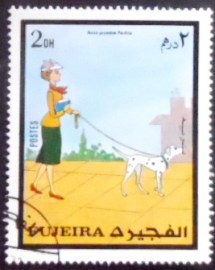 Selo postal de Fujeira de 1972 Anita takes Perdita for a walk