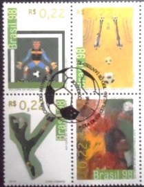 Quadra de selos postais do Brasil de 1998 Futebol e Arte II