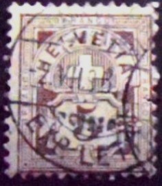 Selo postal da Suiça de 1894 Cross over value plate 5