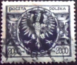 Selo postal da Polônia de 1923 Eagle on a Large Baroque Shield 2