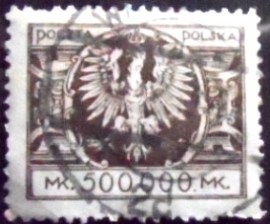 Selo postal da Polônia de 1924 Eagle on a Large Baroque Shield 500