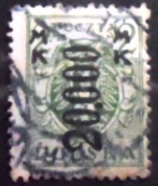 Selo postal da Polônia de 1923 Eagle on a Baroque Shield Surcharged 20