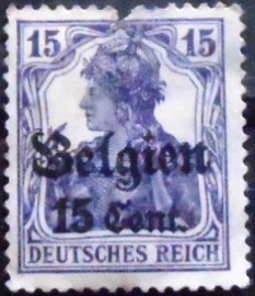 Selo postal da Alemanha Bélgica de 1917 Germania 15