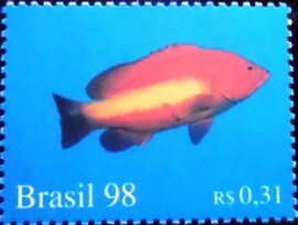 Selo postal do Brasil de 1998 Peixe Dourado