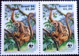 Par de selos do Brasil de 1984 Macaco Muriqui