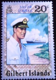 Selo postal das Ilhas Gilbert de 1977 Prince Philip's visit 1959