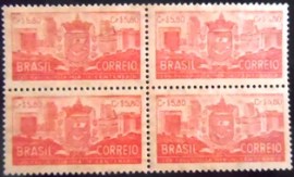 Quadra de selos postais do Brasil de 1954 4º Centenário de São Paulo 5,80