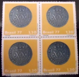Quadra de selos do Brasil de 1977 Vintém