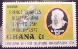 Selo postal de Ghana de 1977 Modern Telephone Overprinted