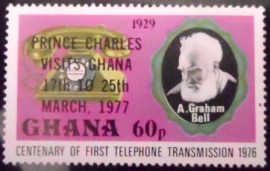 Selo postal de Ghana de 1977 Telephone 1929 Overprinted
