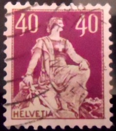 Selo postal da Suiça de 1908 Sitting Helvetia 40