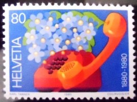 Selo postal da Suiça de 1980 Telephone & flowers