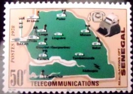 Selo postal do Senegal de 1978 Telecommunications Map of Senegal