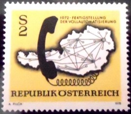 Selo postal da Áustria de 1972 Map of Austria & telephone handset