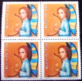 Quadra de selos do Brasil de 1978 Anjo e Lira