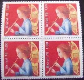 Quadra de selos do Brasil de 1978 Anjo e Flauta