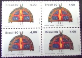 Quadra de selos do Brasil de 1980 Máscara Tapirapé