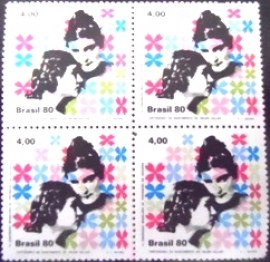 Quadra de selos do Brasil de 1980 Hellen Keller