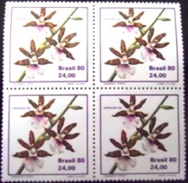 Quadra de selos do Brasil de 1980 Zygopetalum Crinitum