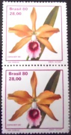 Par de selos postais do Brasil de 1980 Laelia Tenebrosa
