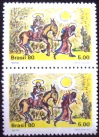 Par de selos do Brasil de 1980 Natal