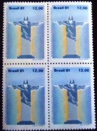 Quadra de selos do Brasil de 1981 Cristo Redentor