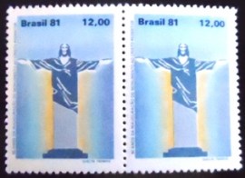 Par de selos do Brasil de 1981 Cristo Redentor