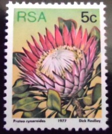 Selo postal da África do Sul de 1977 King protea