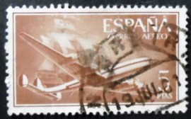 Selo postal da Espanha de 1955 Superconstellation and ship Santa Maria 5