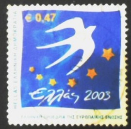 Selo postal da Grécia de 2003 Dove and stars