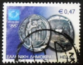 Selo postal da Grécia de 2004 Silver three drachma from Kos