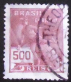 Selo postal do Brasil de 1924 Mercúrio e Globo 500