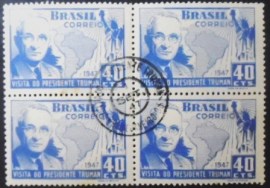 Quadra de selos postais do Brasil de 1947 Harry Truman