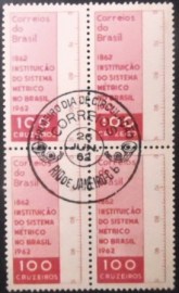 Quadra de selos postais do Brasil de 1962 Sistema Métrico