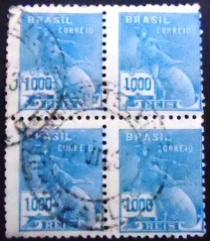 Quadra de selos postais do Brasil de 1936 Mercúrio e Globo 1000