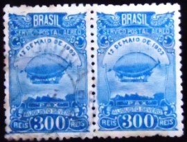 Par de selos postais do Brasil de 1934 PAX Augusto Severo