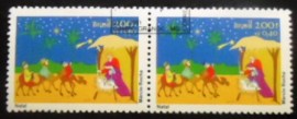 Par de selos postais do Brasil de 2001 Presépio MCC