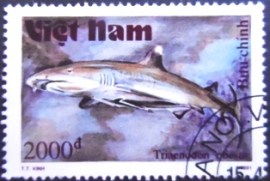 Selo postal do Vietnã de 1991 White-tipped Reef Shark