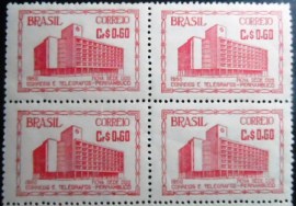 Quadra de selos postais do Brasil de 1951 Edifício Correios PE 60