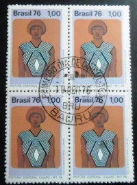 Quadra de selos do Brasil de 1976 Máscara Bakairi