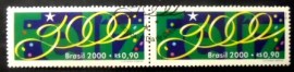Par de selos postais do Brasil de 2000 Feliz 2000