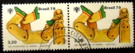 Par de selos do Brasil de 1979 Boneco de Pau