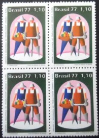 Quadra de selos do Brasil de 1977 Amparo e segurança ao trabalhador