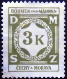 Selo postal da Boêmia e Morávia de 1941 Value in a laurel wreath 3