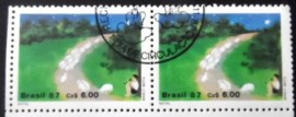 Par de selos postais do Brasil de 1987 Natal no Campo