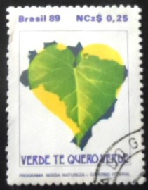 Selo postal do Brasil de 1989 Verde U