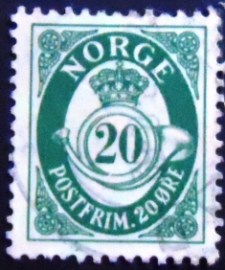Selo postal da Noruega de 1952 Posthorn 20