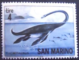 Selo postal de Sam Marino de 1965 Elasmosaurus
