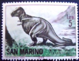 Selo postal de Sam Marino de 1965 Tyrannosaurus